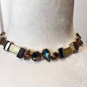 Maresca Vintage Gold Tone Necklace with Colorful Crystal